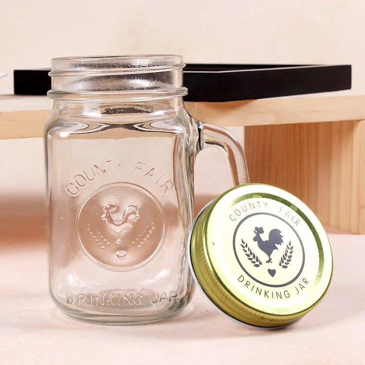 16oz 480ml Glass Mason Jar With Metal Lid With Hole for Straw