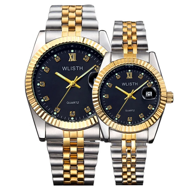 
Luxury Gold Watch Lover Stainless Steel Quartz Waterproof Watch For Couples 