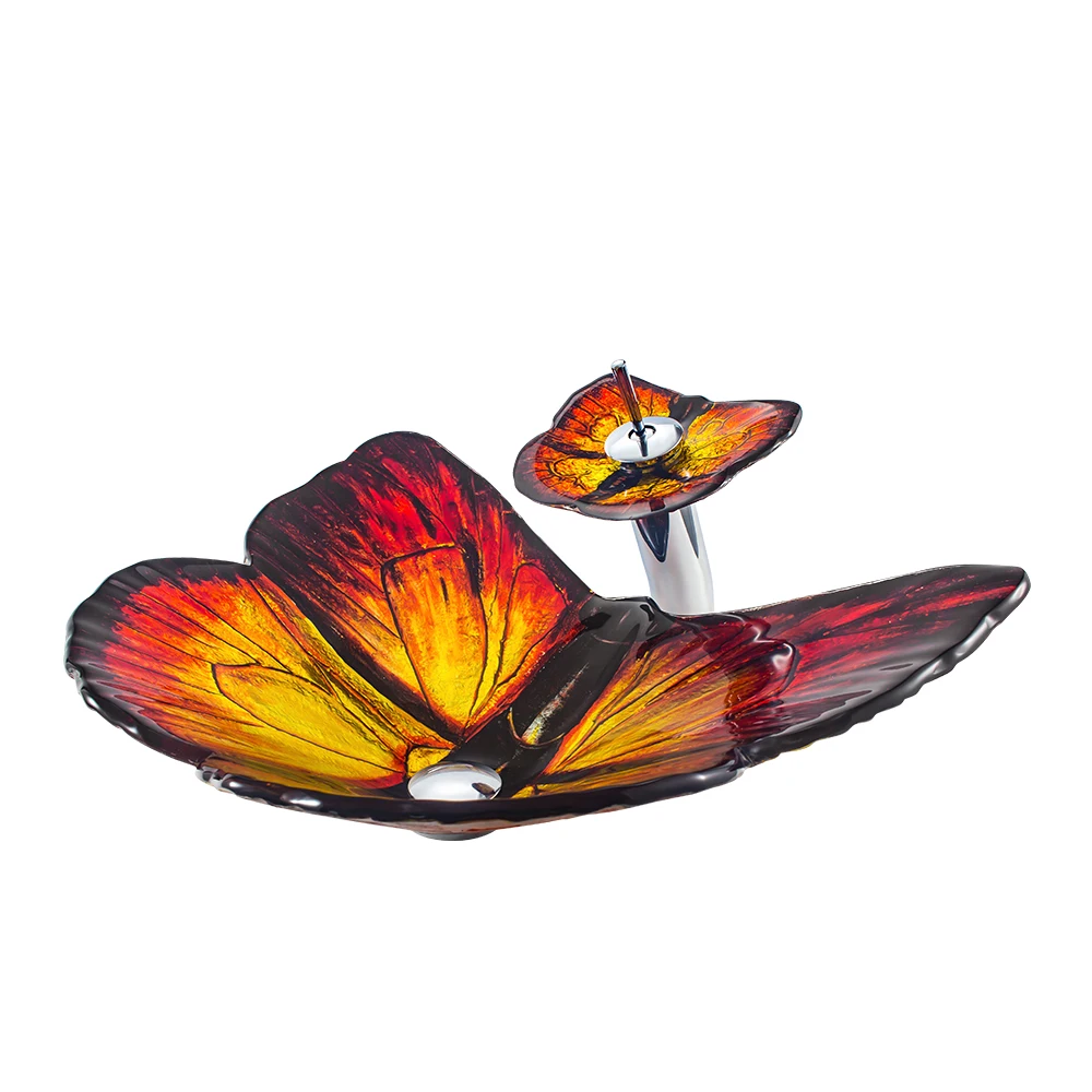 Decorative new butterfly colorful glass countertop bathroom sinks