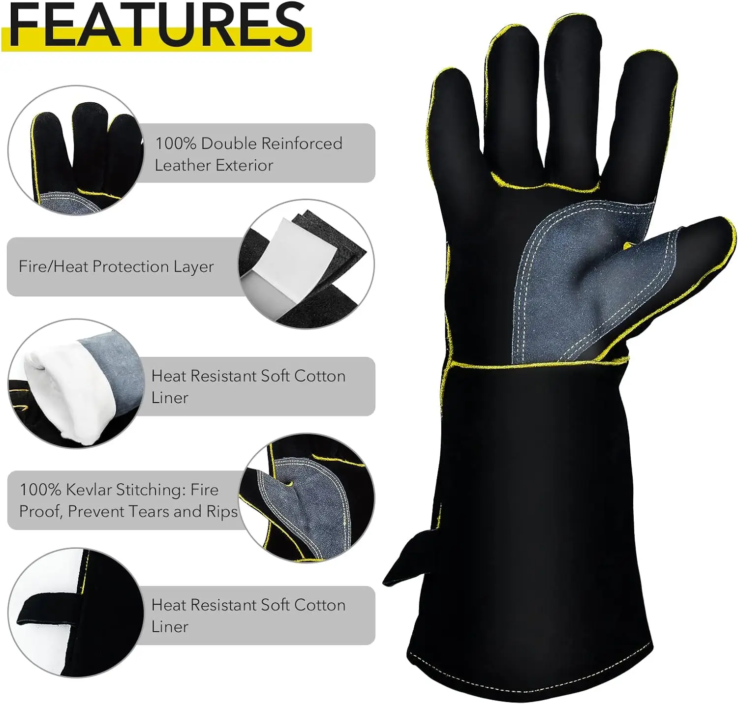 China hot sell 14 16 inch cheap welding glove made of split leather oem cowhide leather welding gloves heat resistant 500 degree