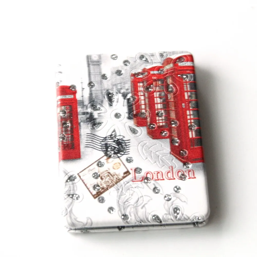 Wholesale custom printed London England souvenir makeup rhinestone hand makeup pu leather mirror