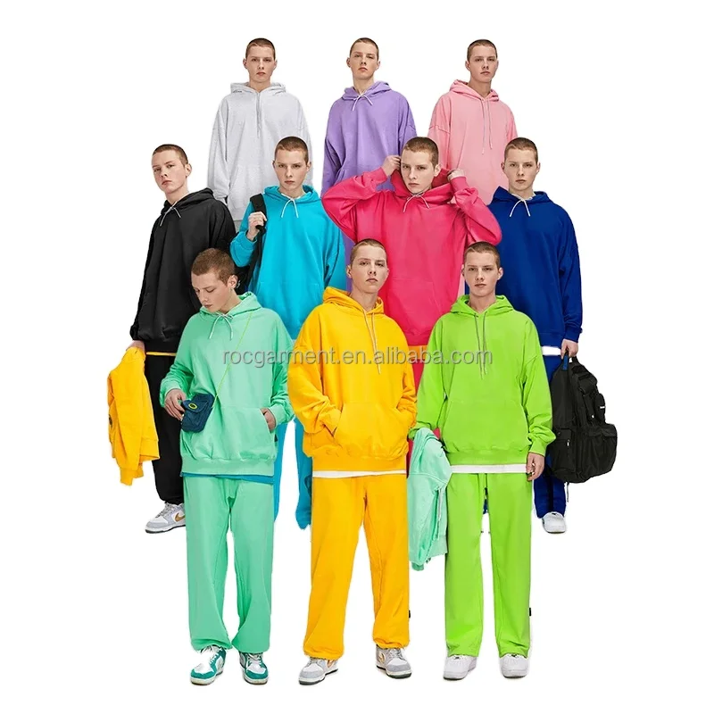 Wholesale Solid Color Hoodie And Sweatpants 2 Piece Sprint Outwear Unisex Cotton Tracksuit Set