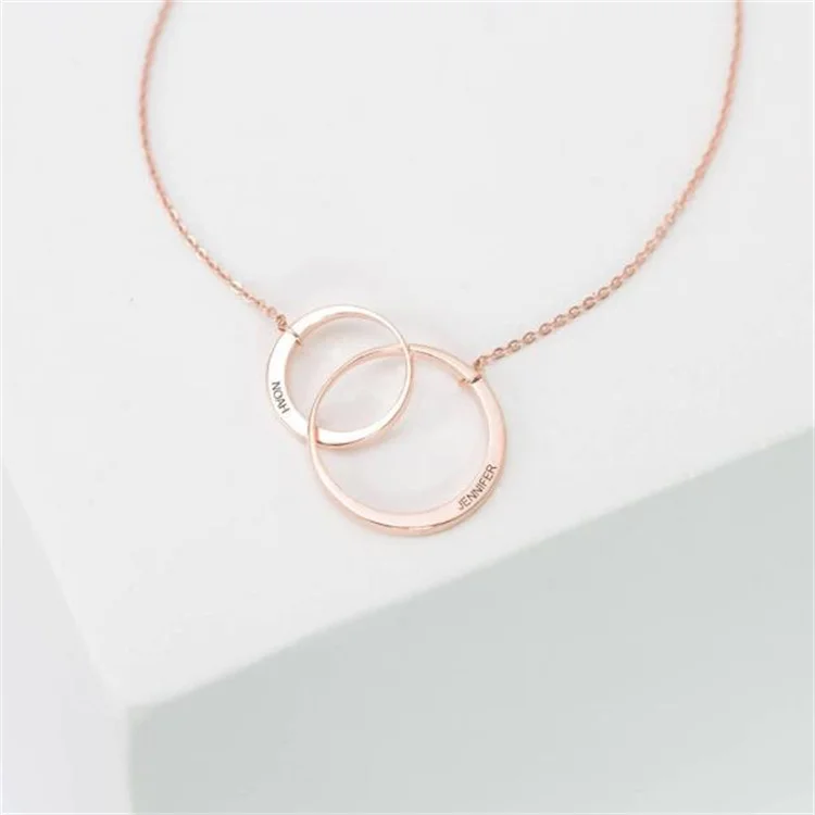 Personalized Generation Family name Necklace gold plated stainless steel two three Link circles rings charms Necklace women