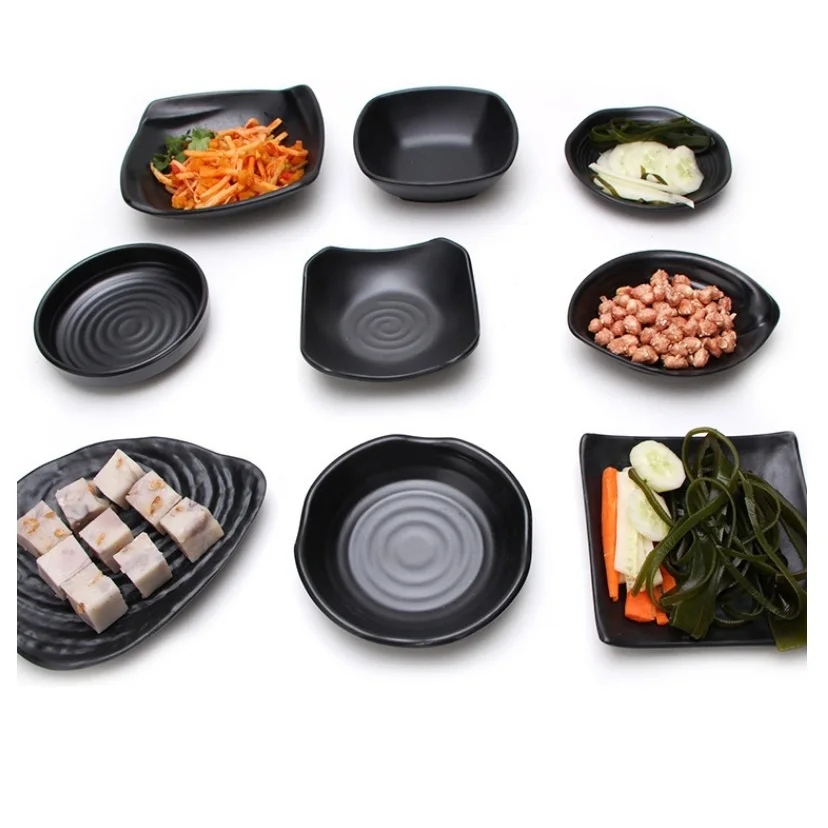 hotel wedding restaurant unbreakable plastic black flower small sushi plates custom melamine plates