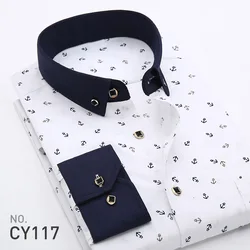 2021 новый продукт Slim Fit Стильный хвост с узором Большие размеры рубашки для мальчиков с отложным воротником на пуговицах элегантные хлопковые рубашки для мужчин