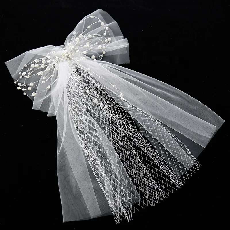 
Weeding Bride super beautiful tiara mesh gauze bow hair ornaments short veil accessories 