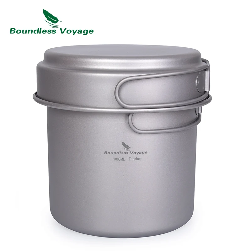 Boundless Voyage Ultralight Titanium Pot Pan Pure Titanium Cookset Outdoor Camping Cookware