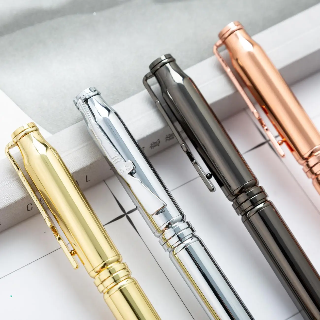Wholesale Metal Bolt Action Bullet Shaped Ballpoint Pen With Logo Rose Gold Silver Gold Grey Black Color