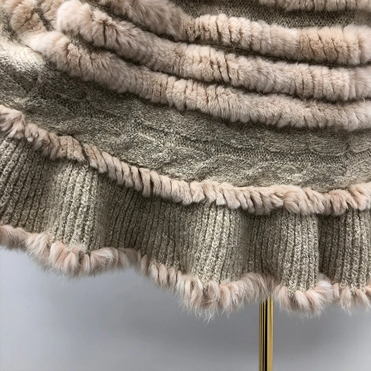 Популярные высококачественные теплые шали из натурального кроличьего меха и лисьего меха для женщин на зиму