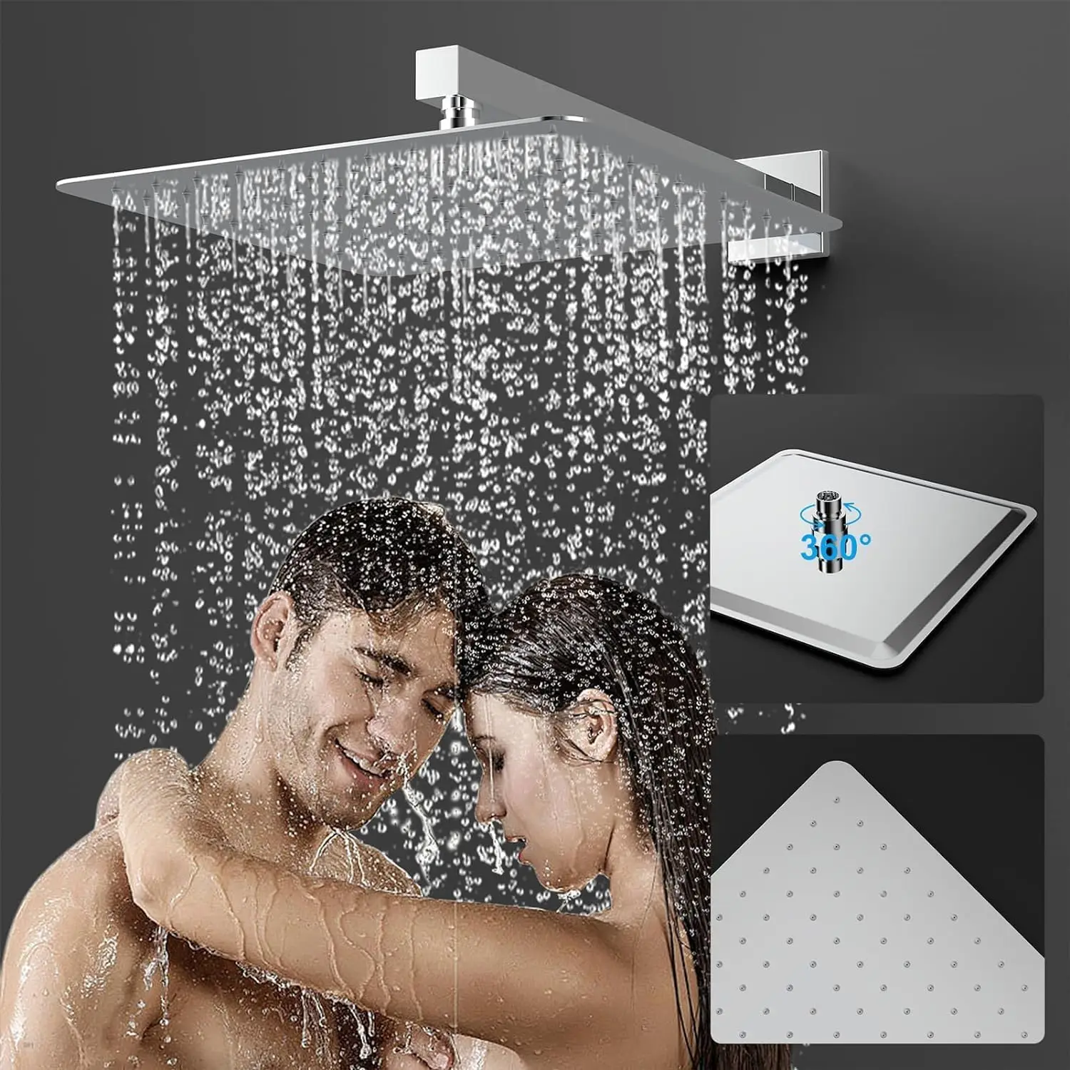Polished Chrome Luxury Complete Bath Set 10 Inch Square Brass Handheld Rainfall Massage Shower Head High Pressure Jet Brushed
