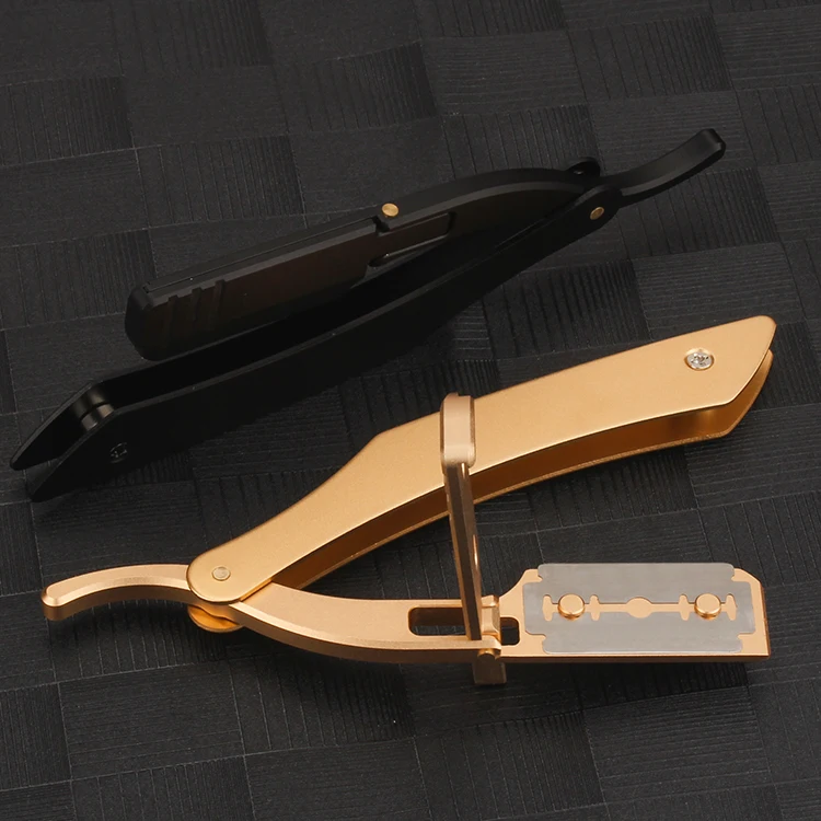 Gold Professional Facial Straight Barber Razor Holders Aluminium Alloy Folding Blade Razor Beard Shaving Tools