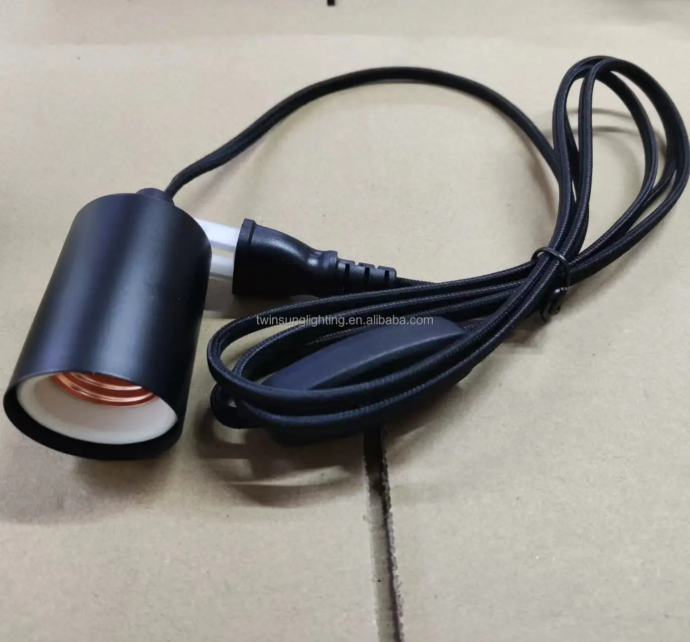 E27 E26 Base Socket 2m 4m Hemp Rope Textile Cable Black Ceiling Plate Lamp Holder