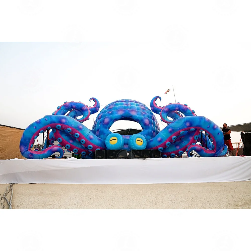 10m Giant Inflatable DJ Octopus Cabin Background Wall Booth Balloon EyeCatching Event Stage Decoration Toy