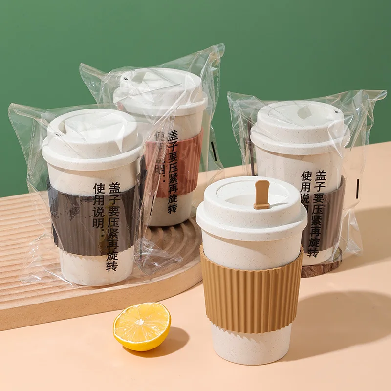 401-500ML Coffee Cups With Lids Wheat Straw Material Reusable Portable Cup Dishwasher Safe Coffee Mug Tea Travel Cups