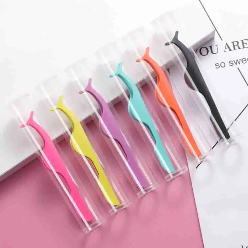 Custom Private Label Pink Plastic Lashes Applicator Tweezers Bulk Magnetic Lash Tweezers packaging Eyelash Extension Tweezer