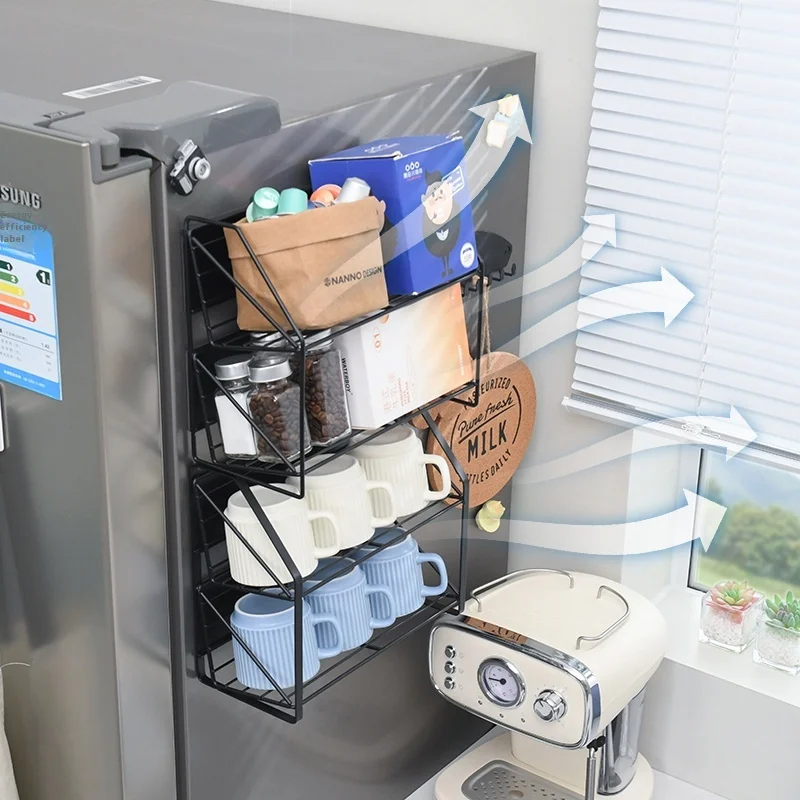 Drill Free Strong Magnetic Storage Organizer Shelf 4 Pack Moveable Fridge Magnetic Spice Rack for Refrigerator