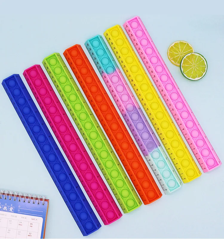 Kids Stress Relief New Silicone Stationery scale Decompression Bubble Cute Student Measuring Ruler Fidget Toy
