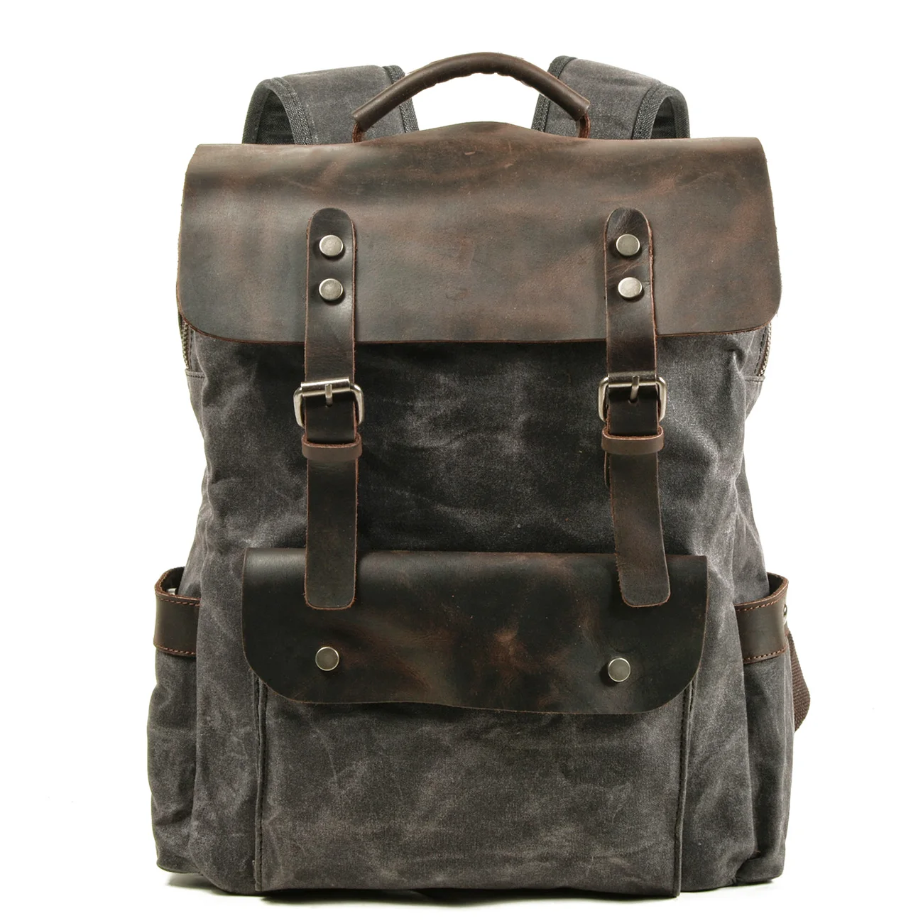 high quality backpack,hot sale custom back pack,wax canvas Stitching leather backpack bag