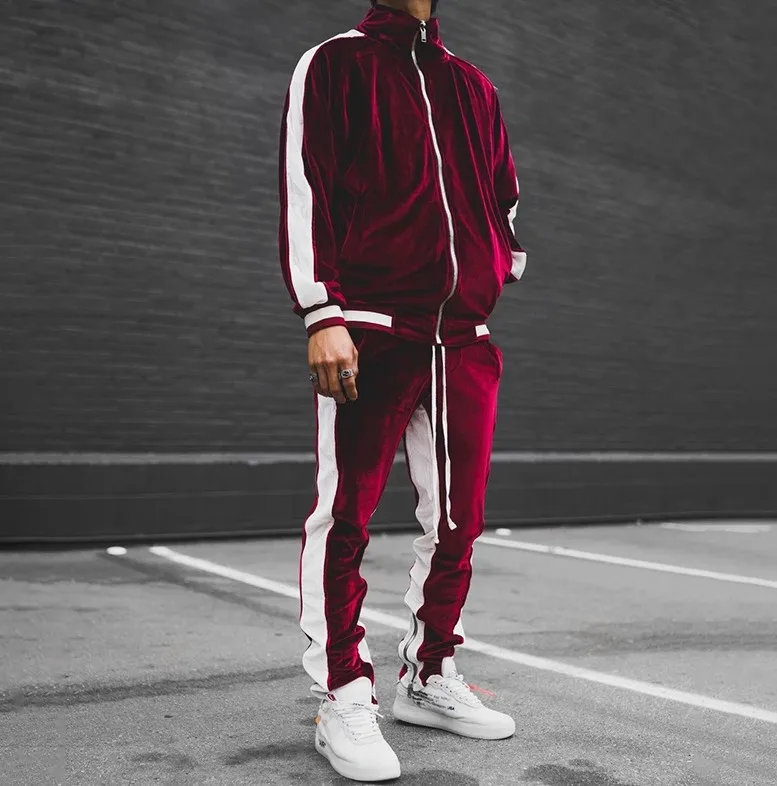 Men blank velvet sweat track suit private label custom logo velour tracksuits sweatsuit 2 two piece jogger jogging set for men