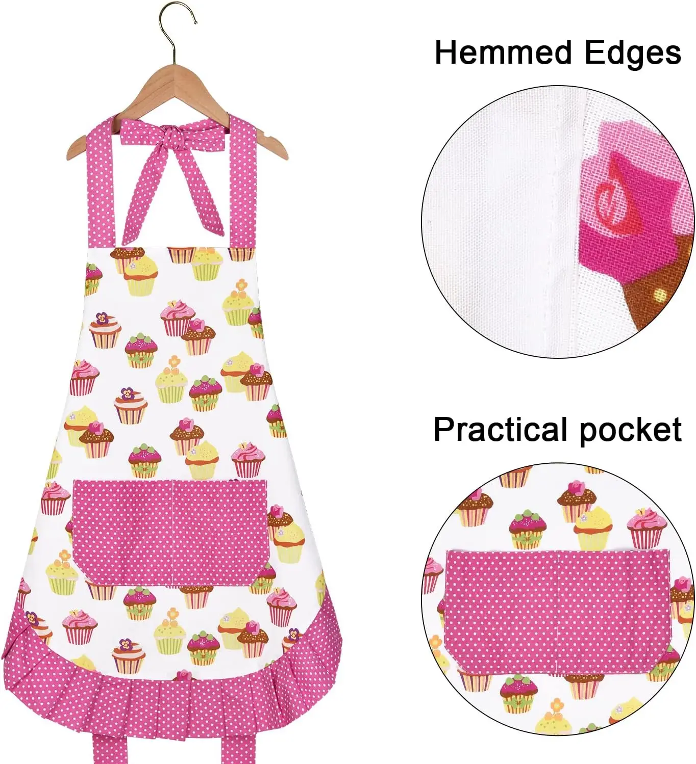Cotton Parent and Child Aprons Cupcake Pattern Cute Baking Ruffles Apron Adjustable Kitchen Apron for Women and Daughters