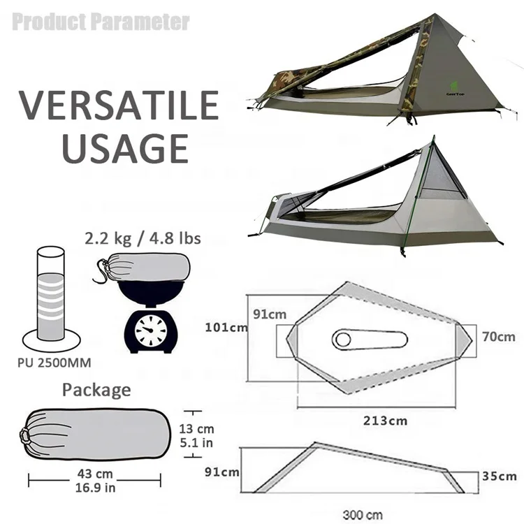 Portable single outdoor camping camouflage light waterproof survival camping tent
