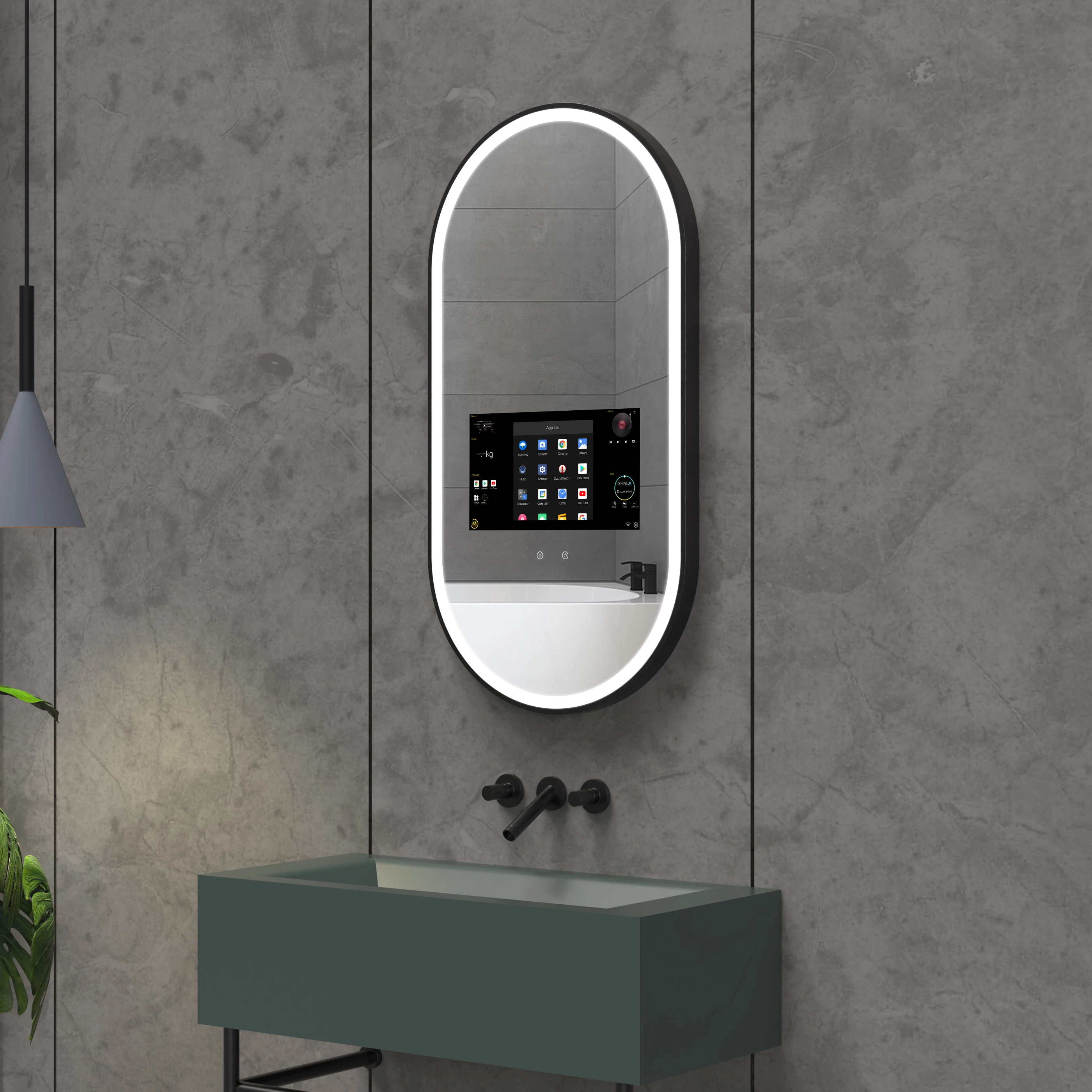 2024 New large Arch touch screen Bath full  tv mirror led bathroom android smart wall mirror smart mirror tv magic