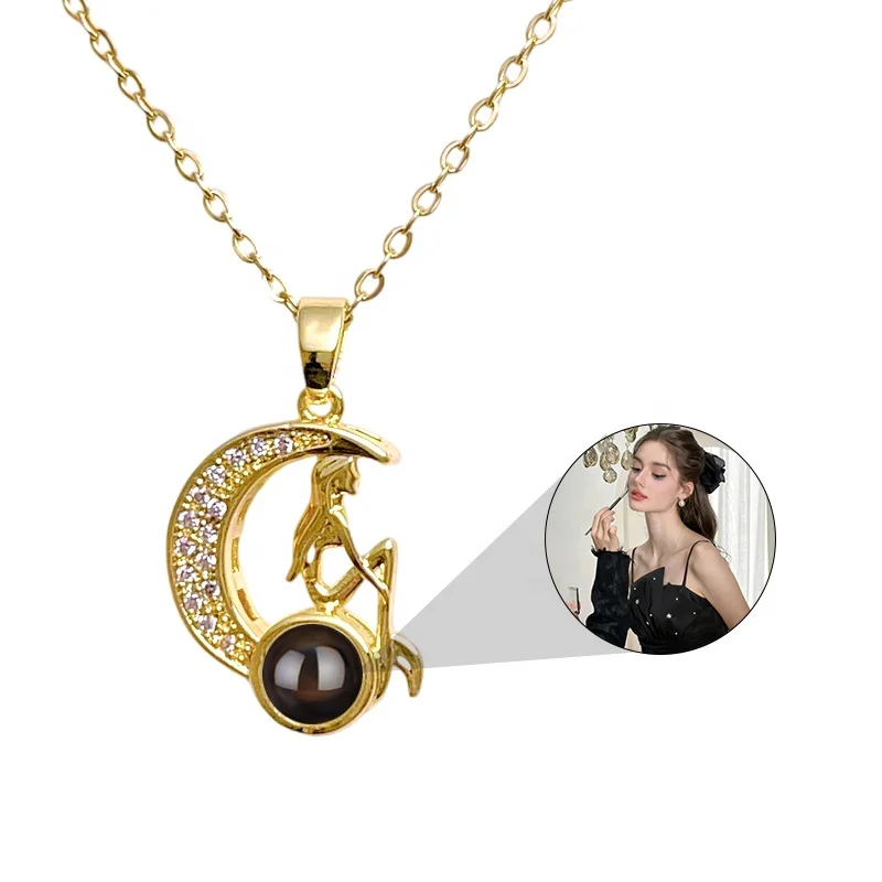 Moon I Love You In 100 Languages Necklace Shopify Drops-hipping Agent Projection Photo Necklace Fashion Jewelry Necklaces