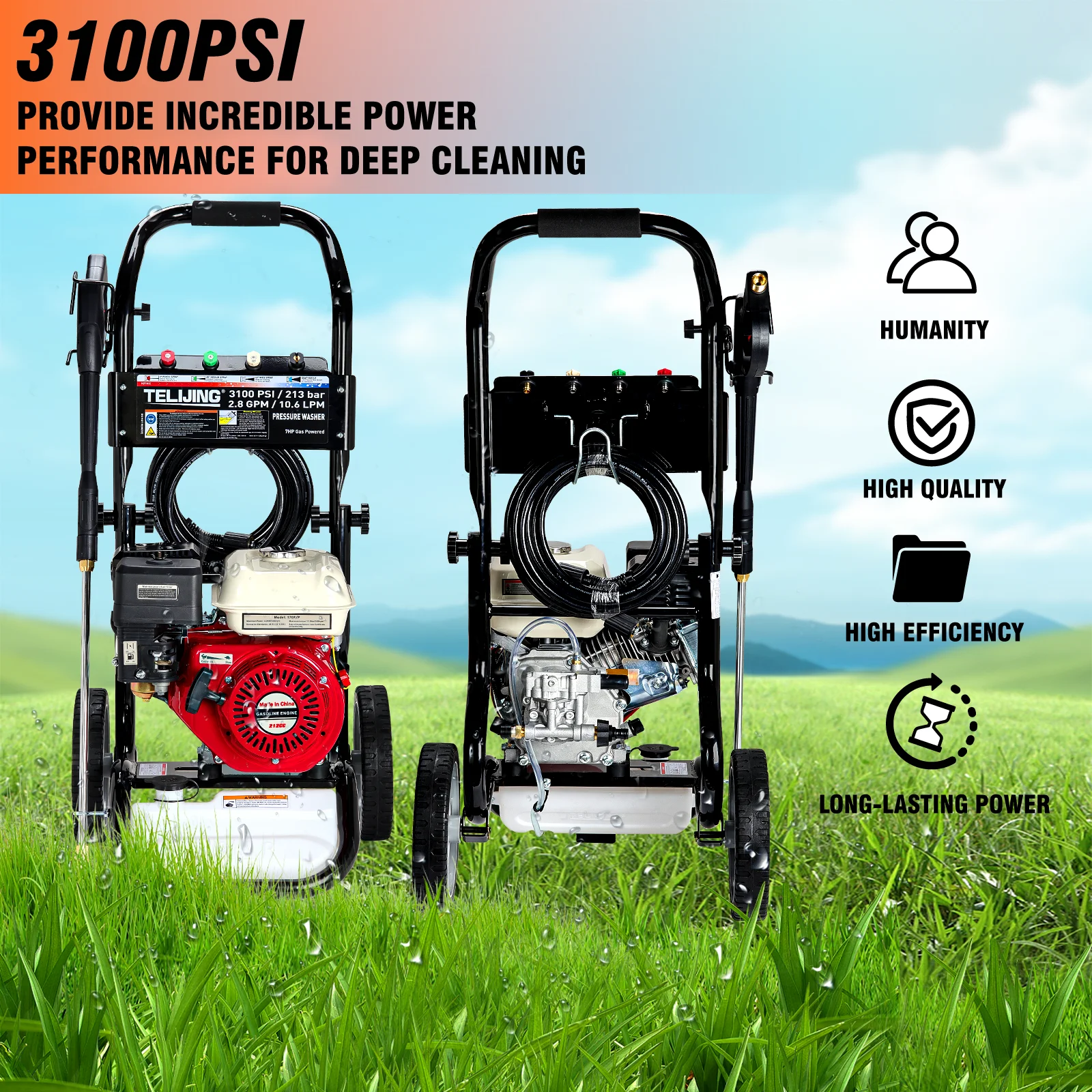 Многофункциональная бензиновая моечная машина высокого давления 3100psi/213 бар 7Hp 212cc оборудование для очистки бензина личного использования