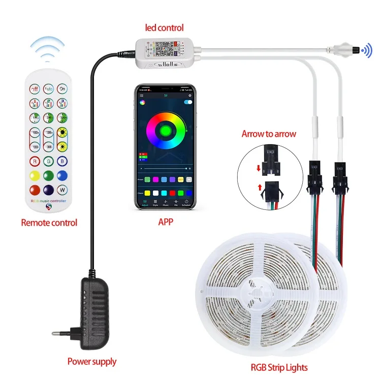 2022 Indoor Decoration Set 12v 5050 Waterproof Blue Tooth Remote Control Music Smart Symphony Led Rgb Strip Light For Home