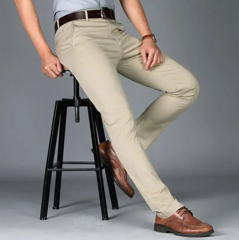 
Beige Color Formal Pant For Mens Trousers Fabric Ankle With Shirt Men Pants Plaid Stretch Breathable 