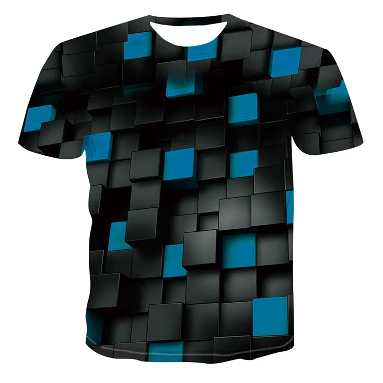 2023 OEM ALLFLY Factory Wholesale 3D square Pattern Printed Polyester Sublimation T Shirt For  Diy Printing Logo graphic tees
