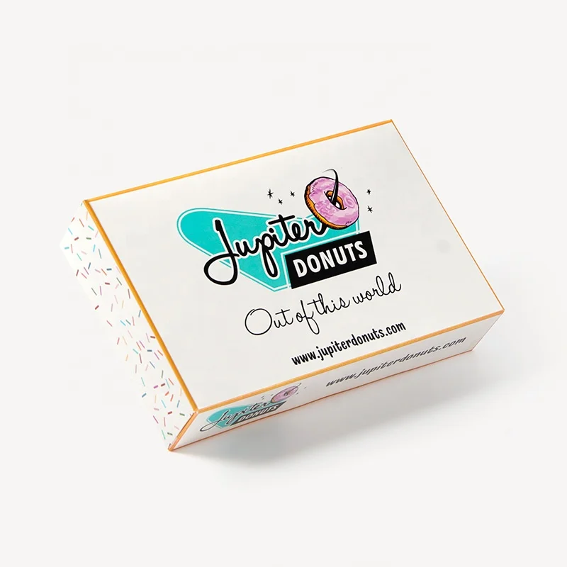 Custom printed company logo easy flap design stylish flap feature charming donut white product floding paper boxes