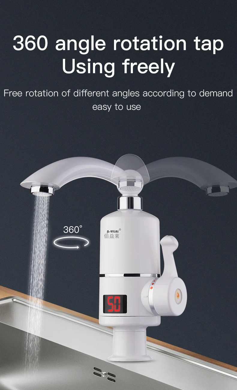 New Style Digital Display Bathroom 3000W Electric Instant Heating Hot Water Faucets Tap Single Handle Water Faucets