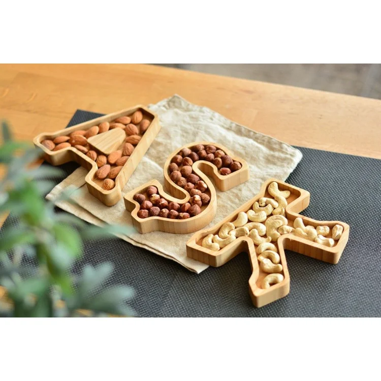 
Reusable English Alphabet Shape Dinner Bamboo Food Fruit Nuts Serving Plate 