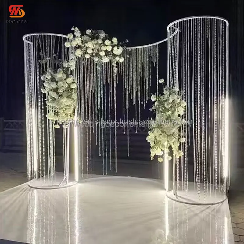 SMOOTH Hot Selling Wedding Stage Backdrop Decoration Curvy Metal Frame Stand Light Bead Curtain Background Stand