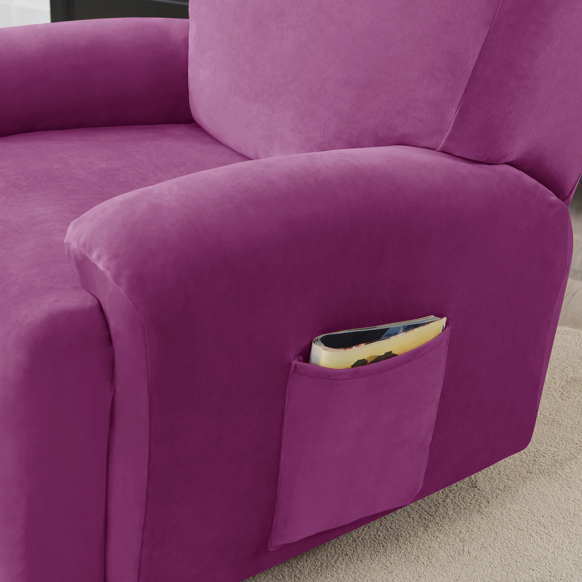 Hot Sale Velvet Plush Stretch Recliner Covers with Pockets Recliner Chair Slipcovers Furniture Cover for Recliner Couch Cover