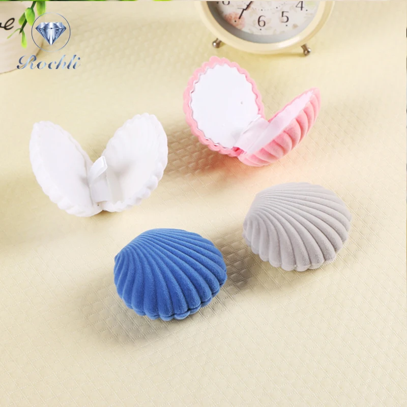 Shell Shape Lovely Velvet Wedding Engagement Ring Box Holder For Earrings Necklace Bracelet Jewelry Display Gift Box