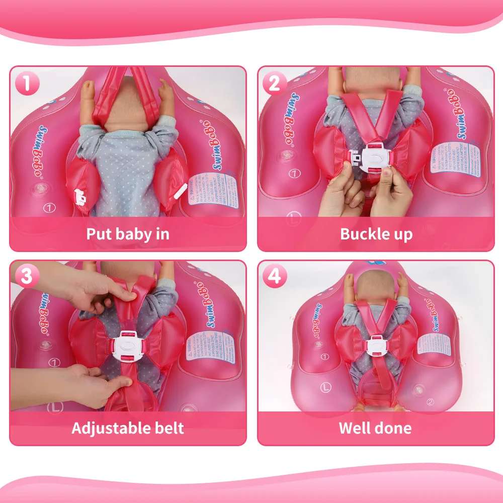 INFLATABLE SWIM WHEEL POLANT FOR CHILDREN WITH A TOP AND PUMP, PINK