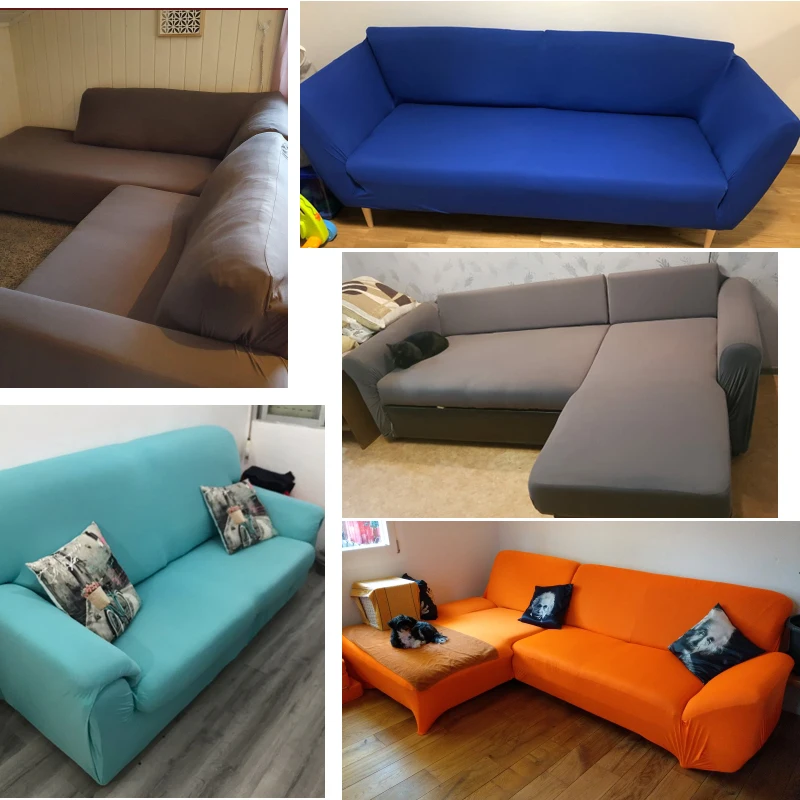 Solid Corner L Shape Sofa Covers Elastica Material Sofa Skin Protector Stretch Couch Slipcovers Chaselong Cover