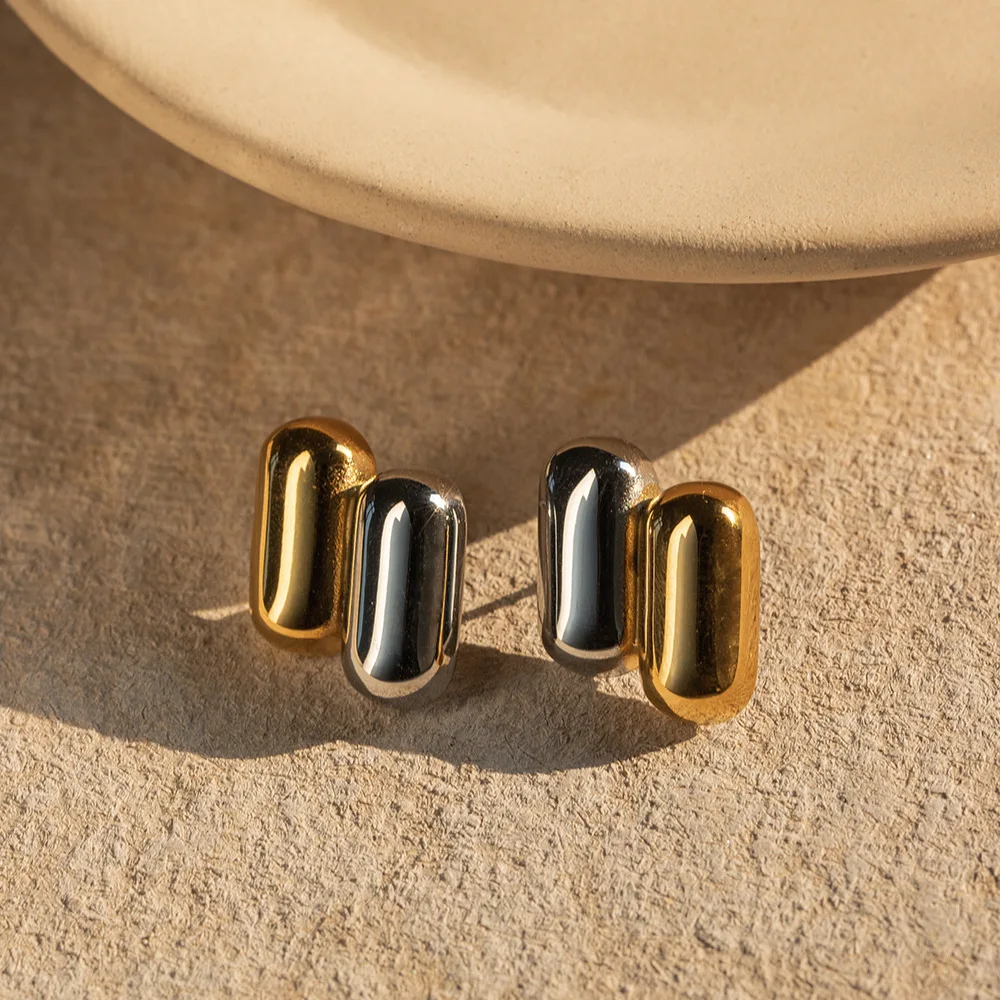 Lateefah OEM Stainless Steel Two-tone Jewelry Gold and Silver Color Matching Titanium Steel PVD Plated Stud Earrings