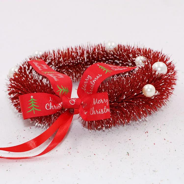 Рождественское украшение оптом для помещений и улицы, искусственный Рождественский венок с искусственным жемчугом и цветной лентой для Ch