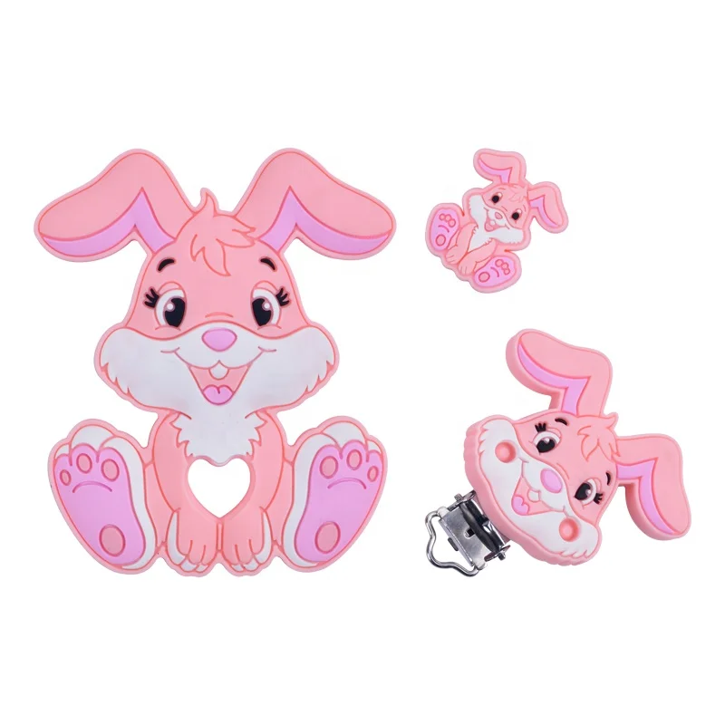 New Arrival Eco Friendly Bpa Free Baby Items Necklace Making for Infant Silicone Rabbit Teether/Bead/Clip