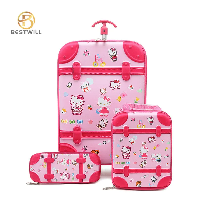 BESTWILL Cartoon 3 in 1  Children School Bags with Wheels Trolley Kids Set Wheeled School Trolley Bags