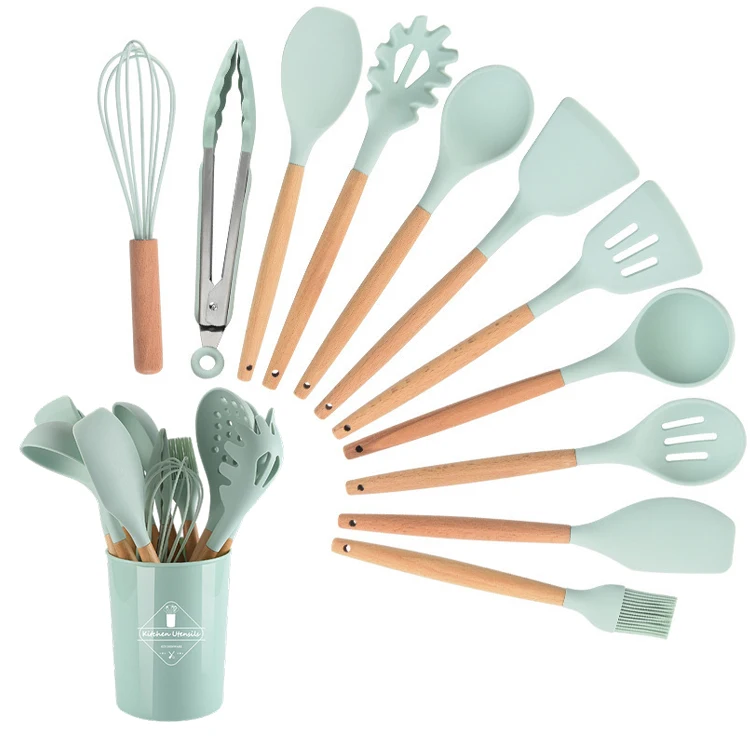 Home and Kitchen Accessories 11 PCS Non-slips Silicone Set Nonstick Cookware Set Kitchen Utensils With Storage Bucket