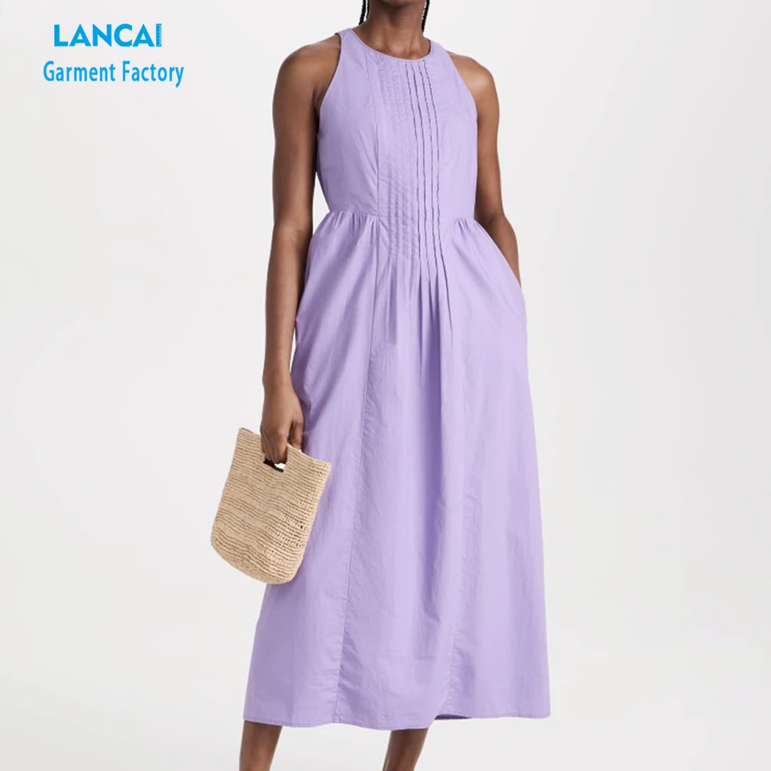 Custom Logo Cotton Women Casual Strap Dress Square Neck Women Maxi Dress