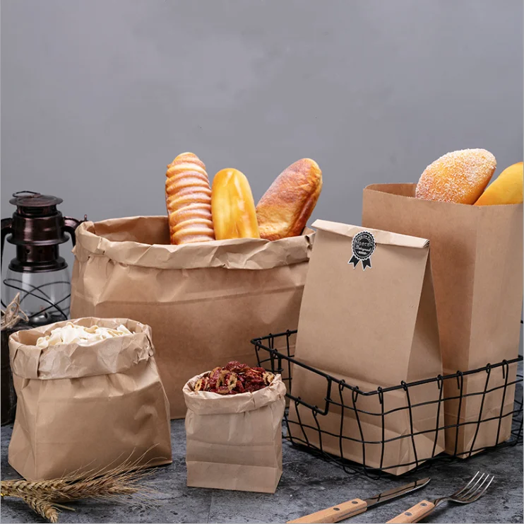 
100% Compostable Recycled Durable Brown Kraft Food Greaseproof Paper Bag 
