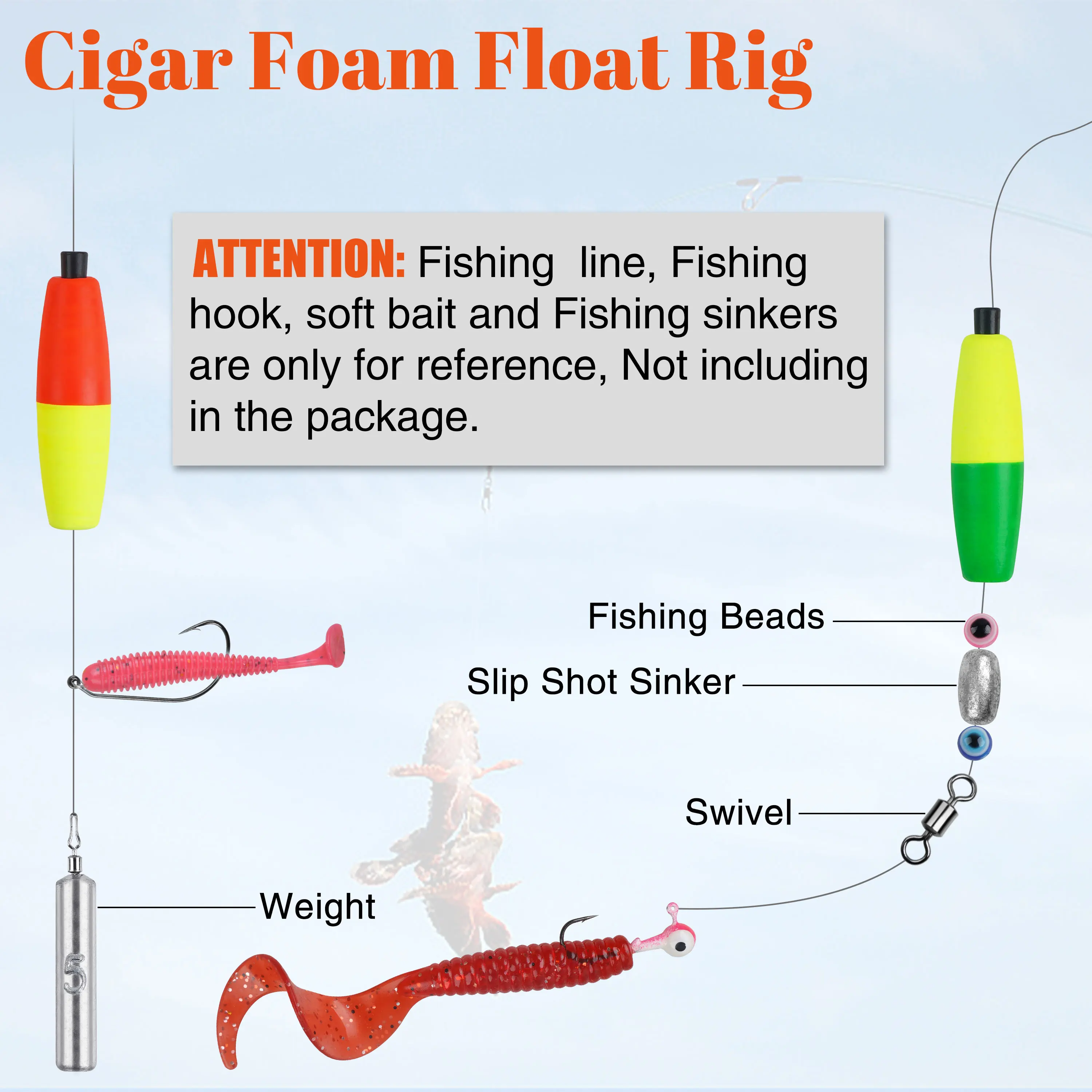 10PCS Fishing Peg Floats Foam Cigar Float Slip Fishing Corks Bobbers Long Cast Fishing Float for Catfish Crappie