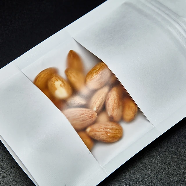 Custom  Reclosable Heat Sealable Resealable Bio Degradable Plain White Food Packaging Pouch Ziplock Stand Up Bag