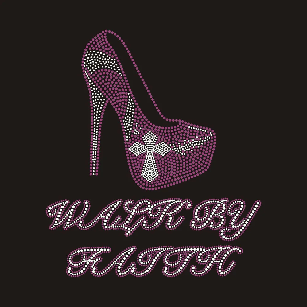 Wholesale Hotfix Motif Hot Pink Sports Shoes Walking By Faith Rhinestone Iron On Transfer Design For T-shirts