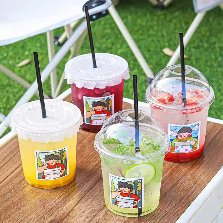 Plastic foam teacup Pet cold drink cup Plastic with lid 12 oz 16 oz 24 oz custom disposable drink cup